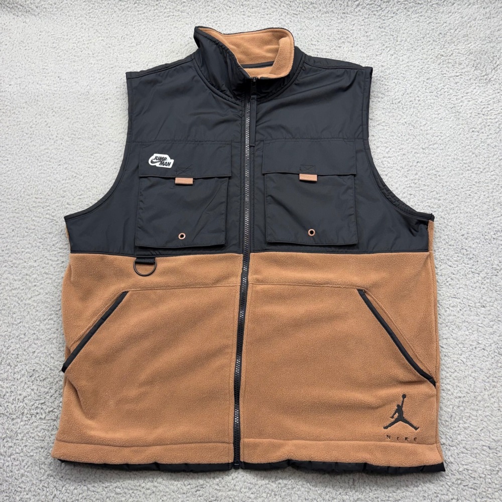 Nike Air Jordan DC9661-256 Mens Medium  Brown/Black Jumpman Fleece Flight Vest